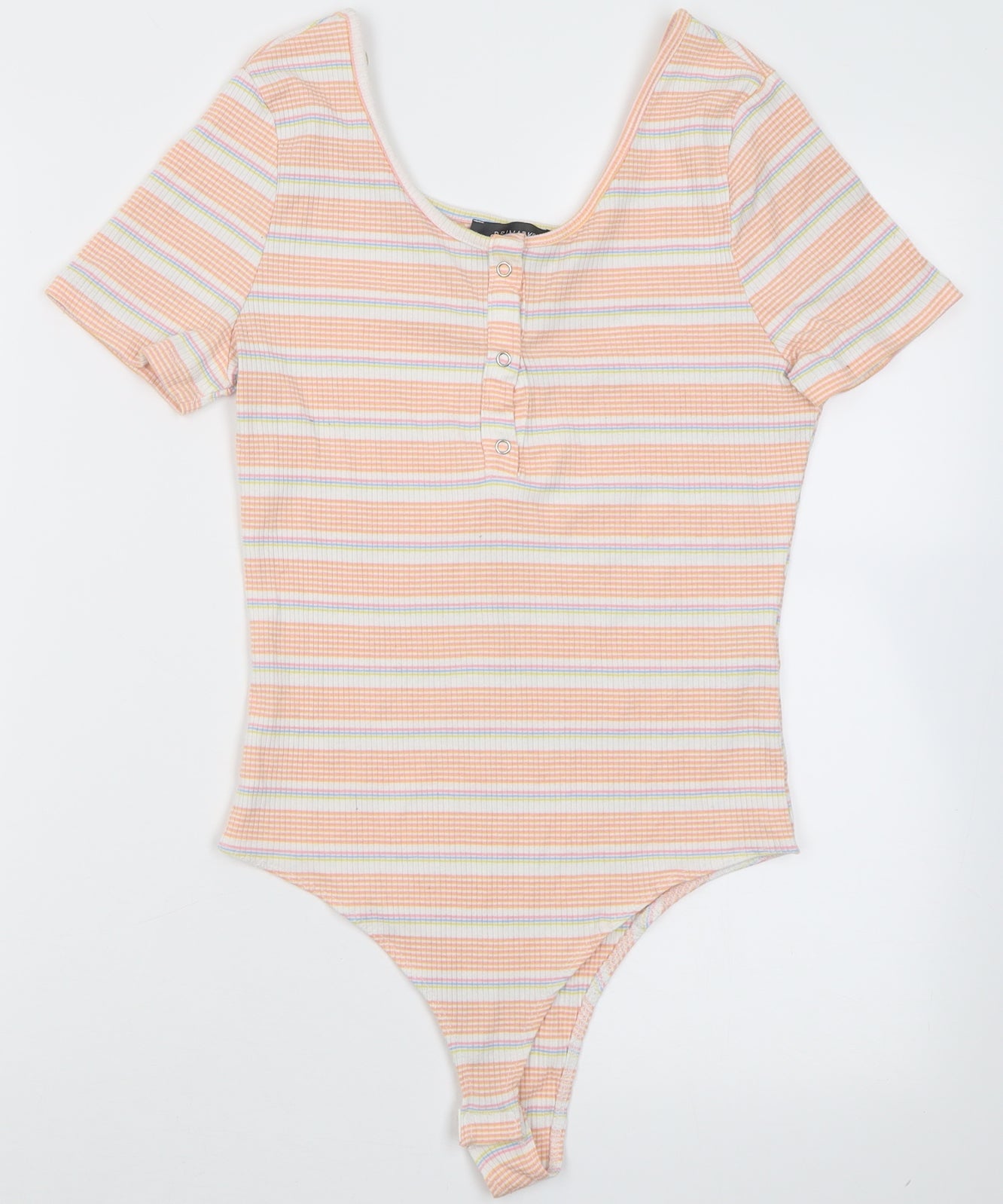pri mRK Womens Orange Striped Polyester Bodysuit One-Piece Size S  Button