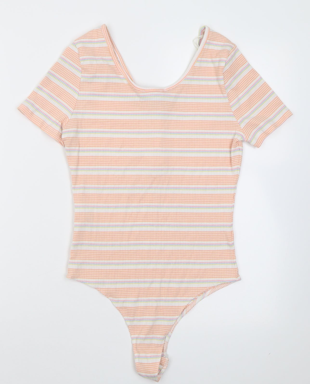 pri mRK Womens Orange Striped Polyester Bodysuit One-Piece Size S  Button