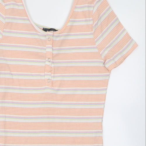 pri mRK Womens Orange Striped Polyester Bodysuit One-Piece Size S  Button