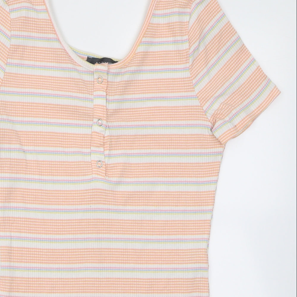 pri mRK Womens Orange Striped Polyester Bodysuit One-Piece Size S  Button