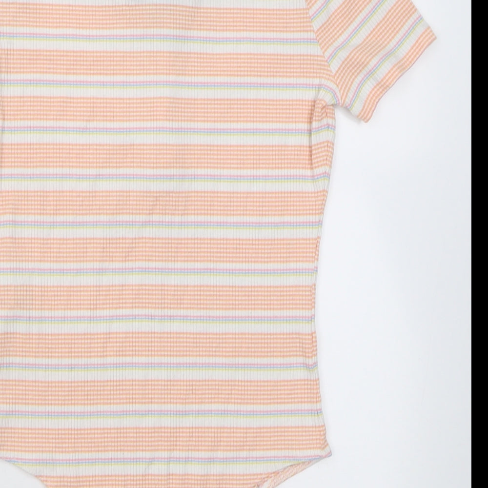 pri mRK Womens Orange Striped Polyester Bodysuit One-Piece Size S  Button