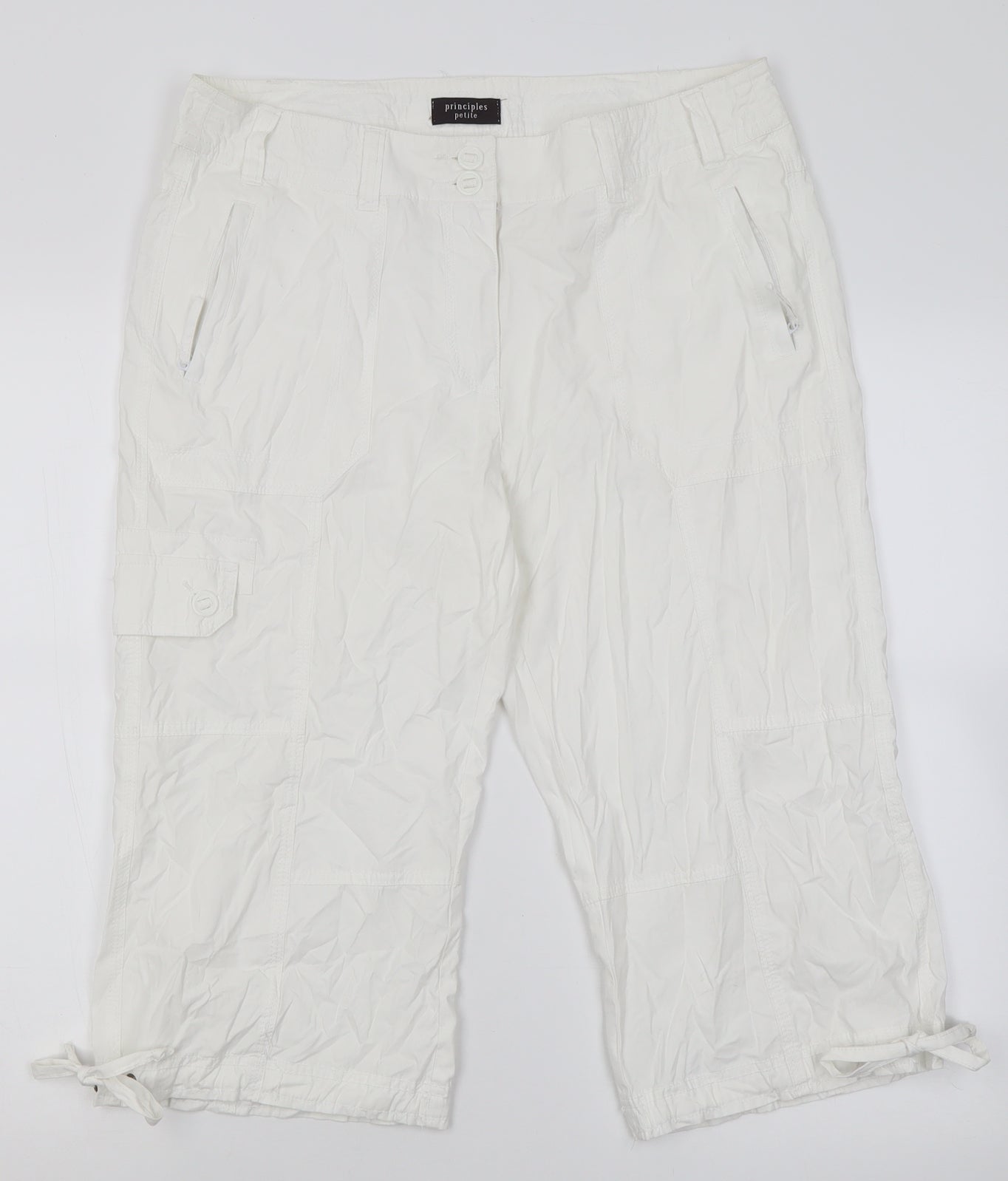 Principles Womens White  Polyester Cropped Trousers Size 14 L20 in Regular Button