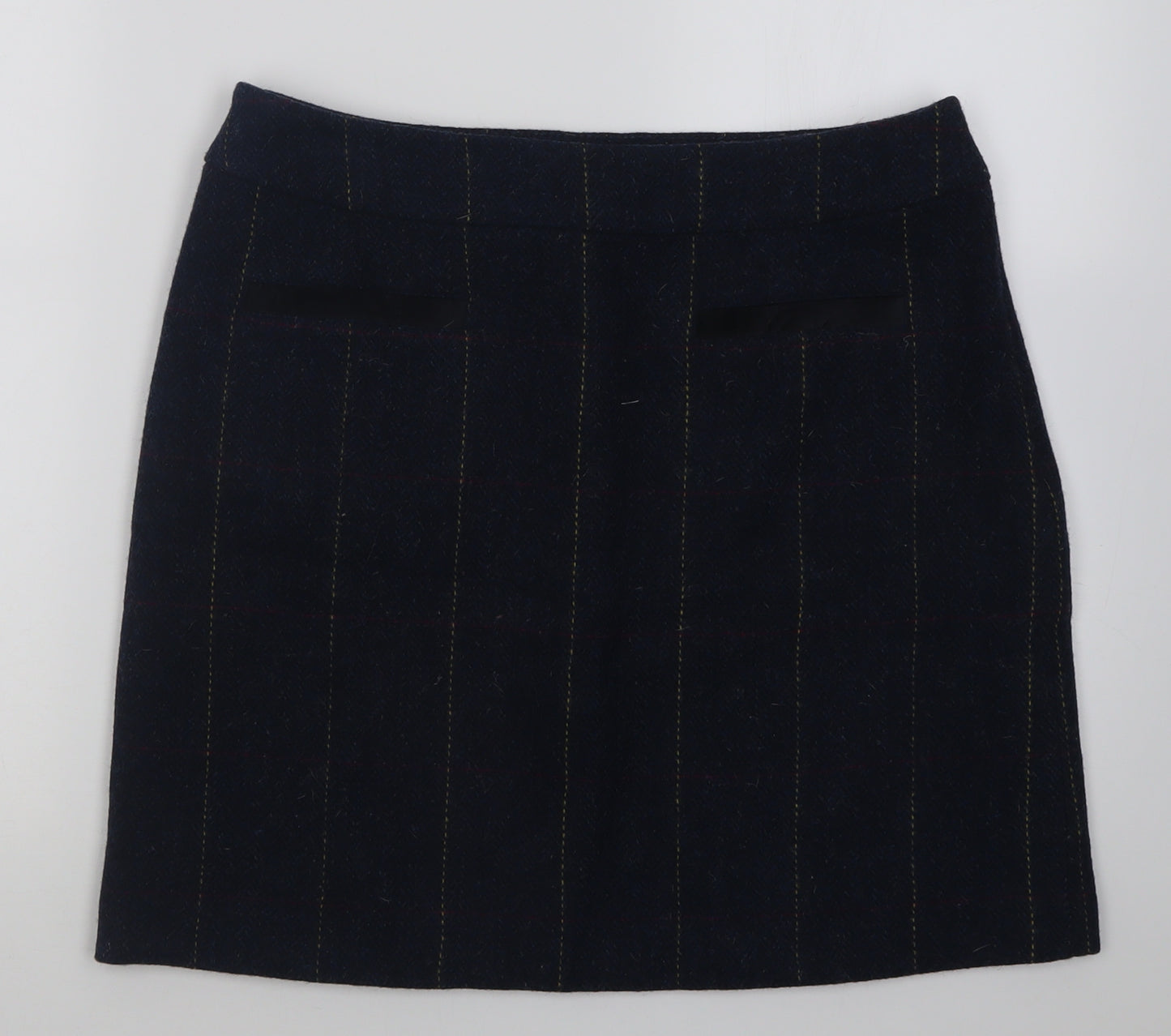joukes Womens Blue Check Wool A-Line Skirt Size 14   Zip