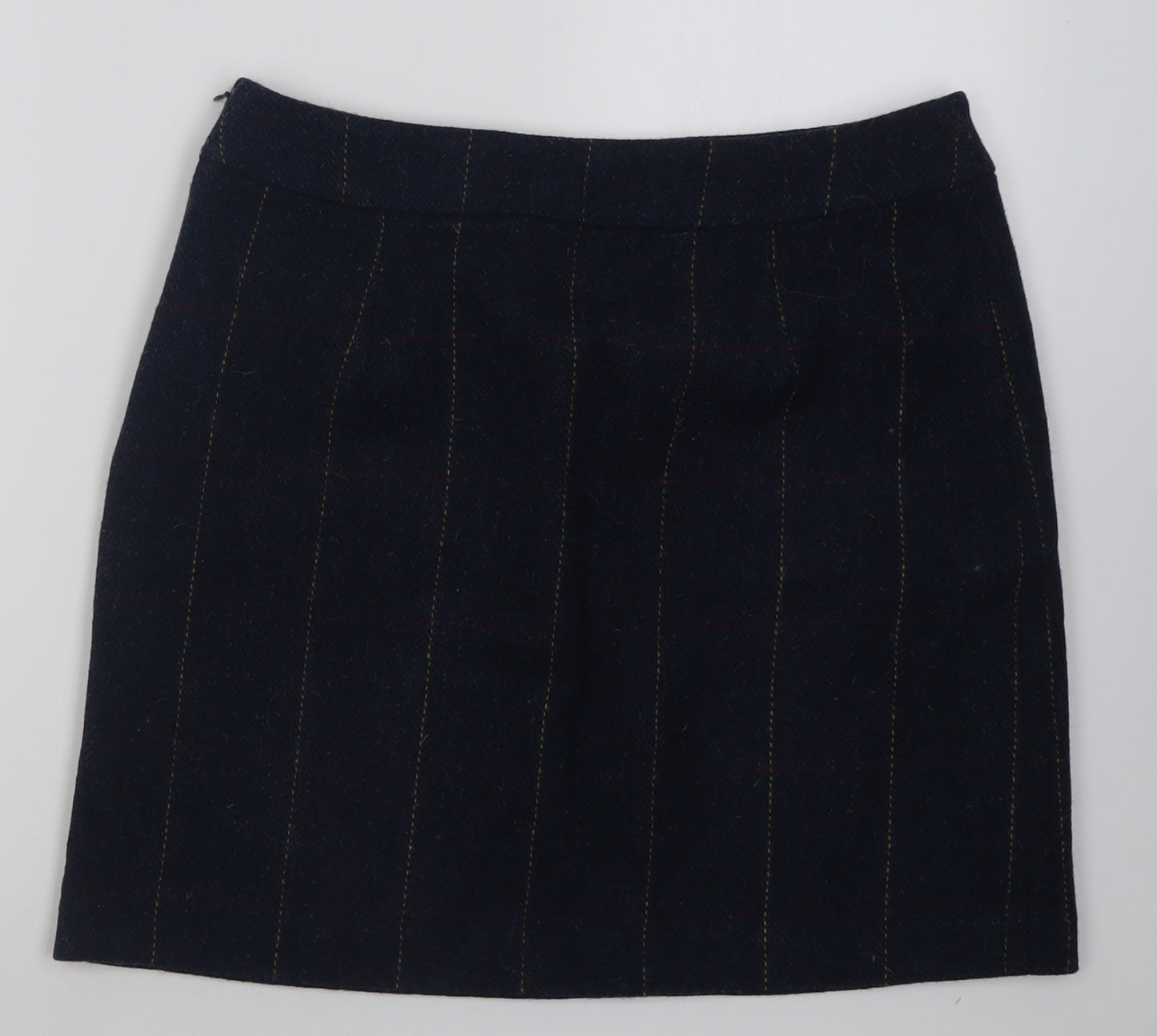 joukes Womens Blue Check Wool A-Line Skirt Size 14   Zip