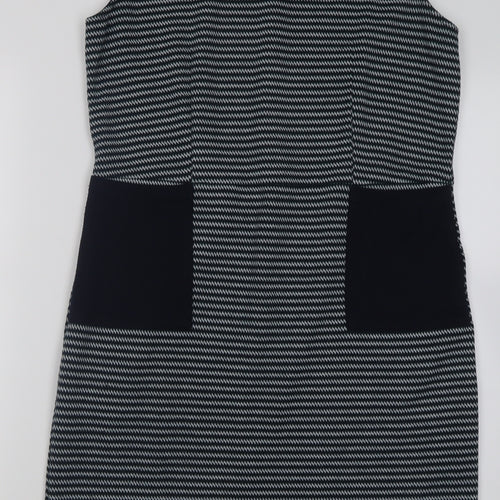 TU Womens Blue Geometric Polyester A-Line  Size 12  Crew Neck Zip