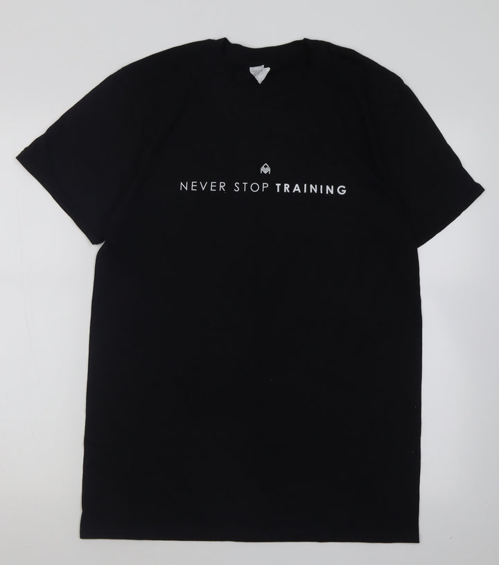 prteworn Womens Black Cotton Basic T-Shirt Size M Crew Neck Pullover - Never stop training
