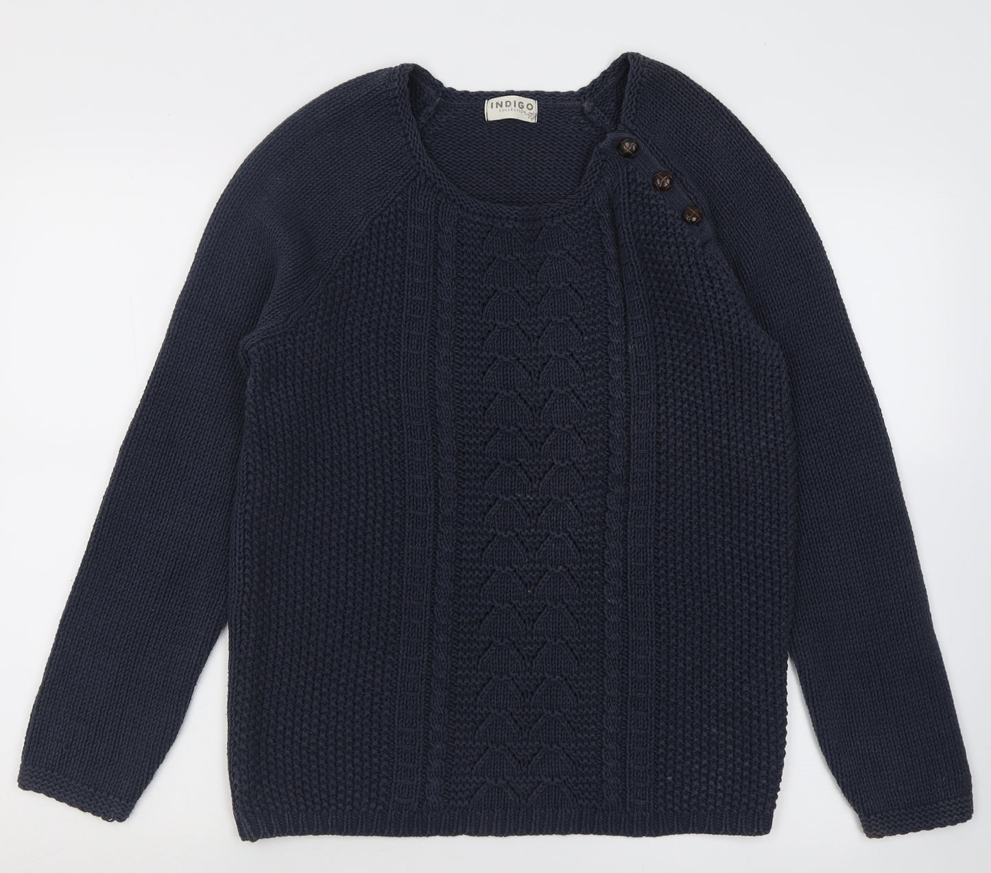 Indigo Womens Blue Scoop Neck  Acrylic Pullover Jumper Size 12