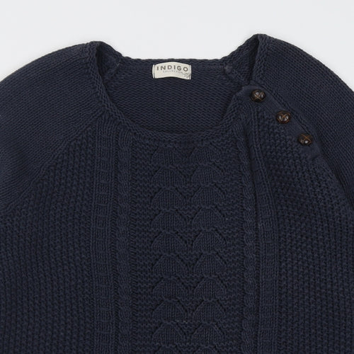 Indigo Womens Blue Scoop Neck  Acrylic Pullover Jumper Size 12