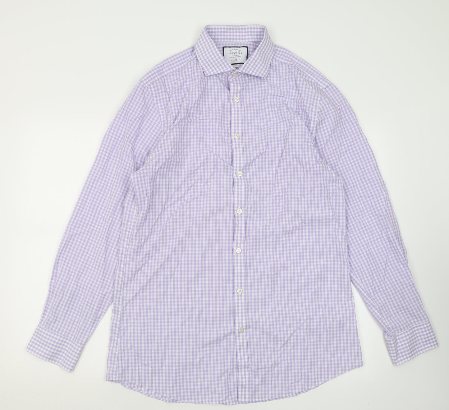 Charles Tyrwhitt Mens Purple Check Cotton  Button-Up Size 16.5 Collared Button