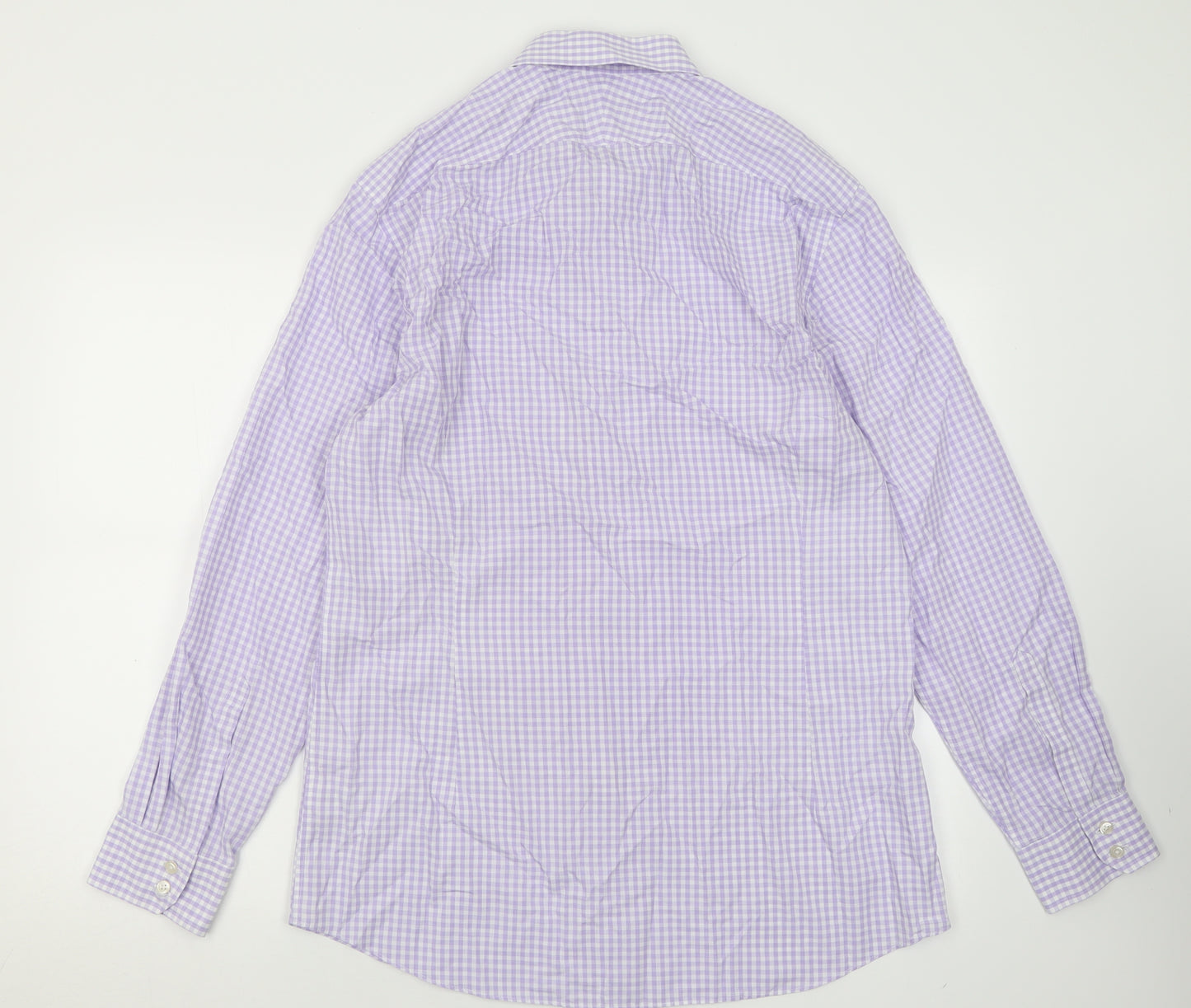 Charles Tyrwhitt Mens Purple Check Cotton  Button-Up Size 16.5 Collared Button
