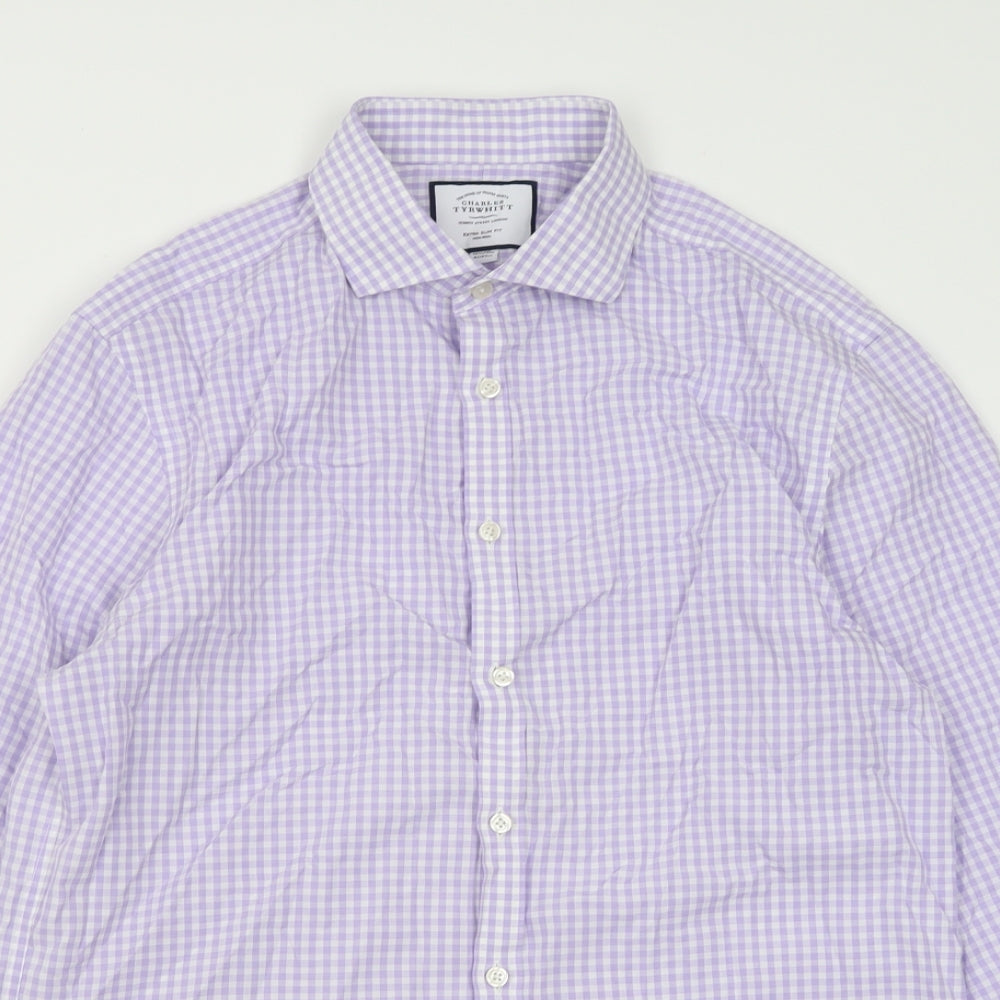 Charles Tyrwhitt Mens Purple Check Cotton  Button-Up Size 16.5 Collared Button