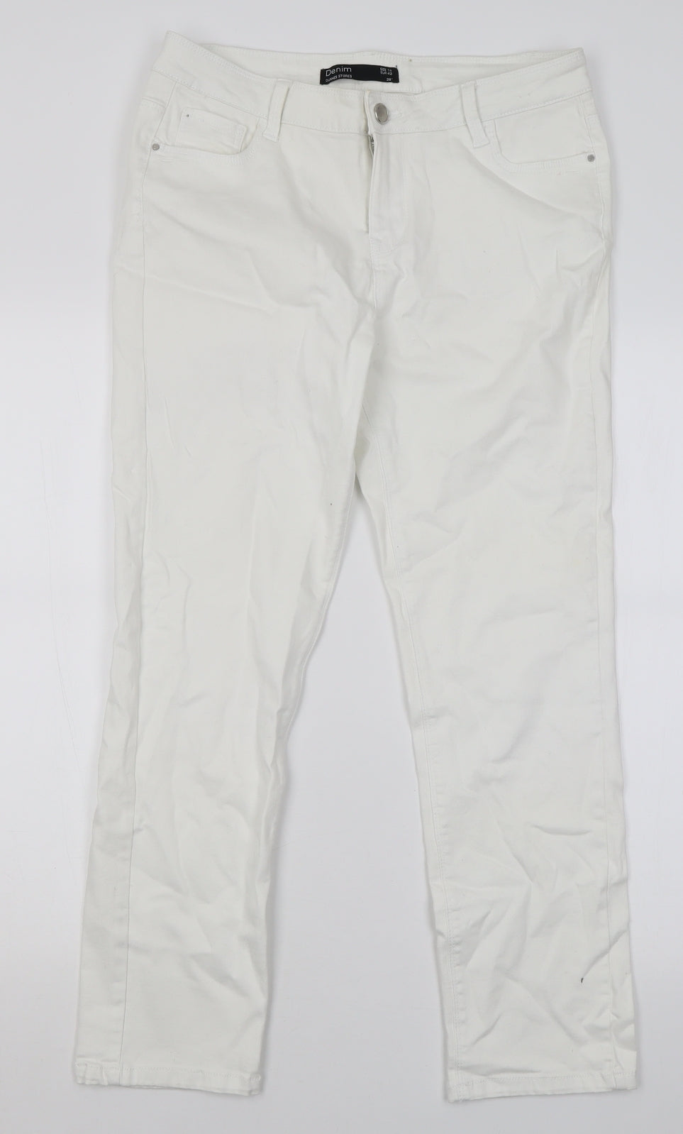 Dunnes Stores Womens White  Cotton Straight Jeans Size 14 L28 in Regular Button