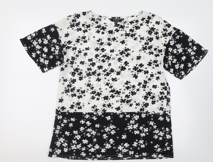 Lipsy Womens White Geometric Polyester Basic Blouse Size 10 Boat Neck