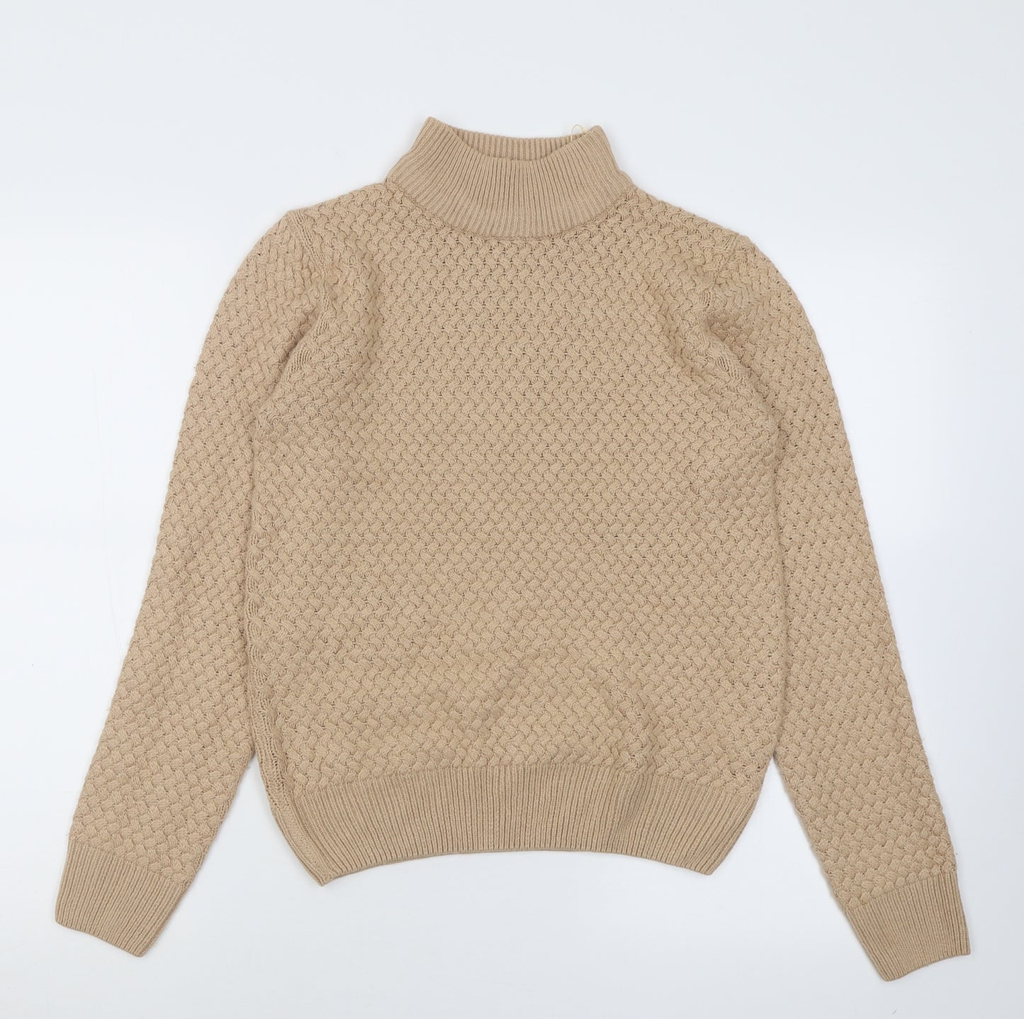 Brave Soul Womens Beige High Neck  Acrylic Pullover Jumper Size S