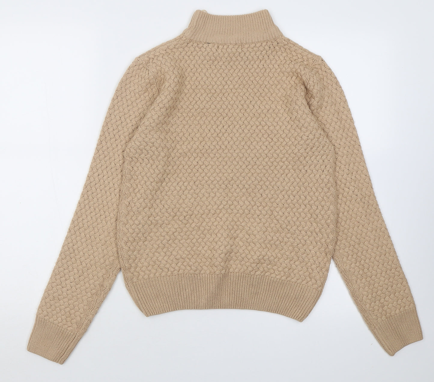 Brave Soul Womens Beige High Neck  Acrylic Pullover Jumper Size S