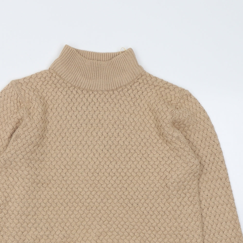 Brave Soul Womens Beige High Neck  Acrylic Pullover Jumper Size S