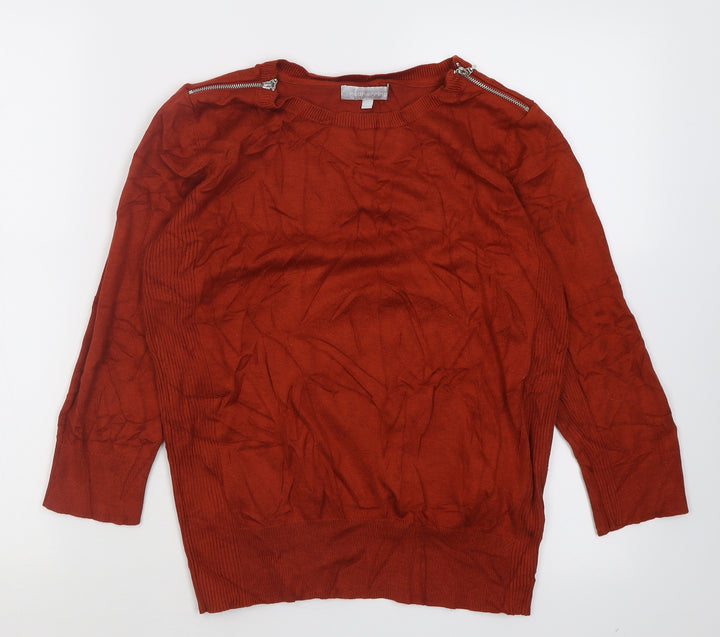 Red Herring Womens Brown Crew Neck Viscose Pullover Jumper Size 14