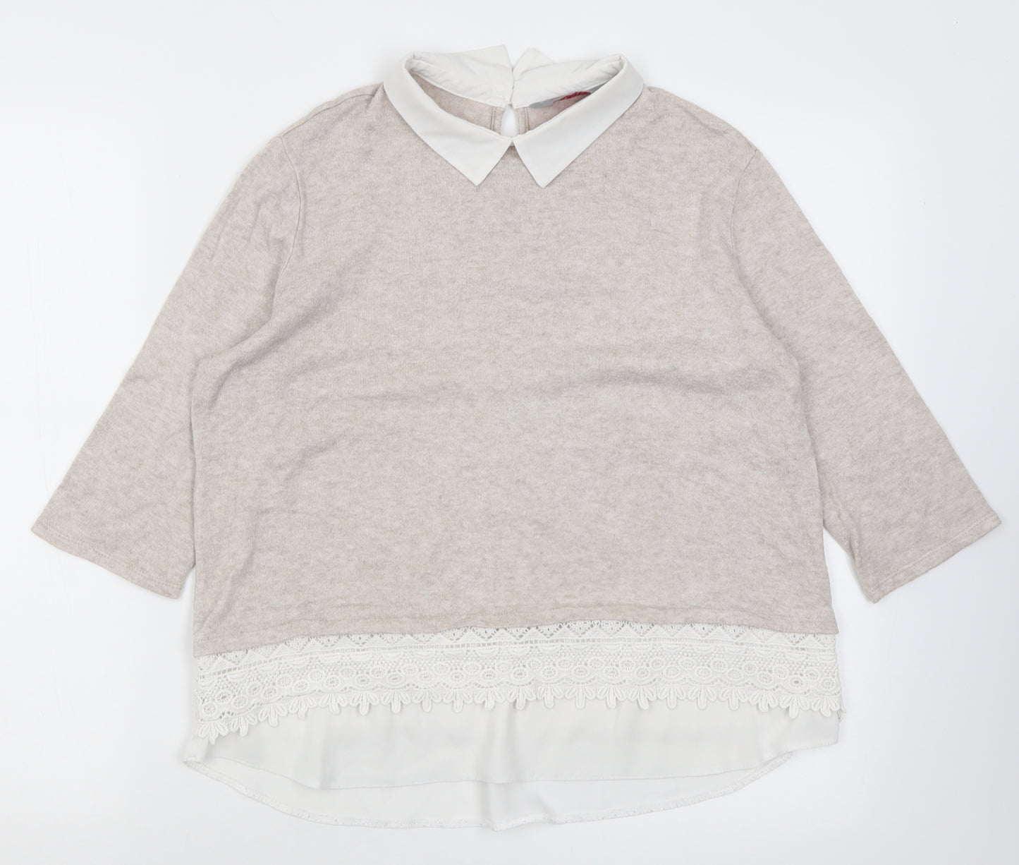 Dorothy Perkins Womens Beige Collared  Viscose Pullover Jumper Size 14