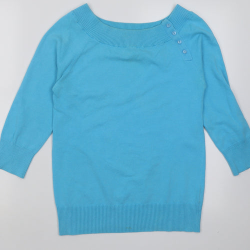 Trend Womens Blue Boat Neck  Cotton Pullover Jumper Size S