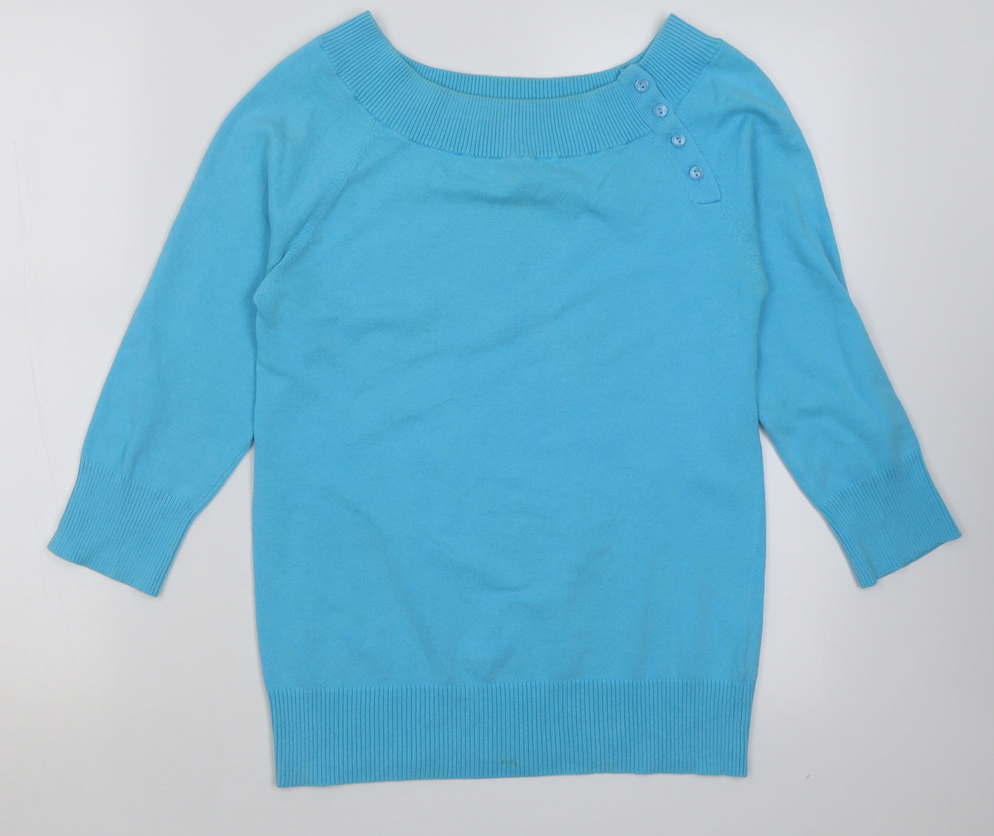 Trend Womens Blue Boat Neck  Cotton Pullover Jumper Size S