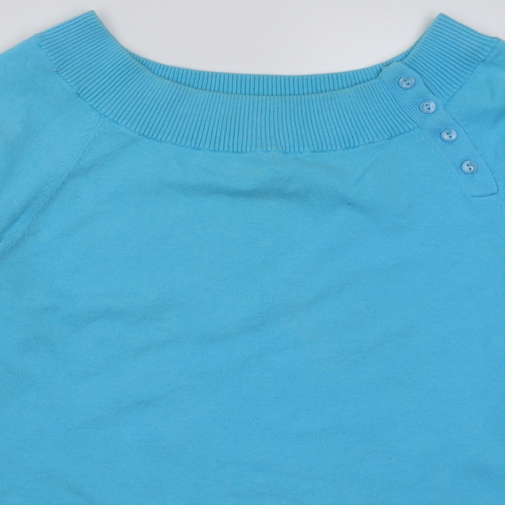 Trend Womens Blue Boat Neck  Cotton Pullover Jumper Size S