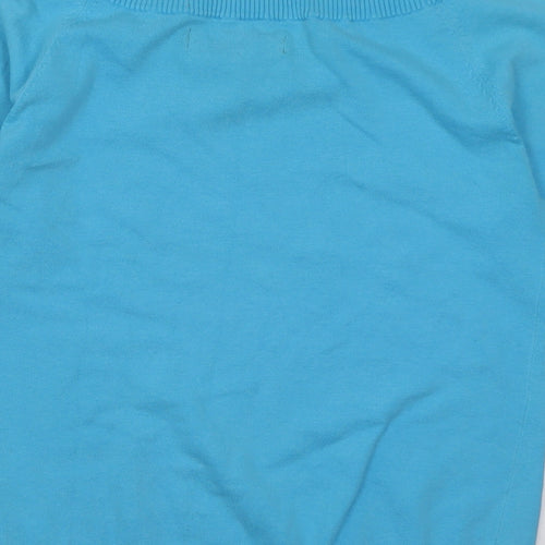 Trend Womens Blue Boat Neck  Cotton Pullover Jumper Size S