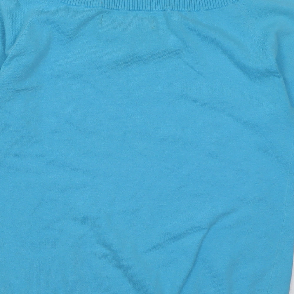 Trend Womens Blue Boat Neck  Cotton Pullover Jumper Size S