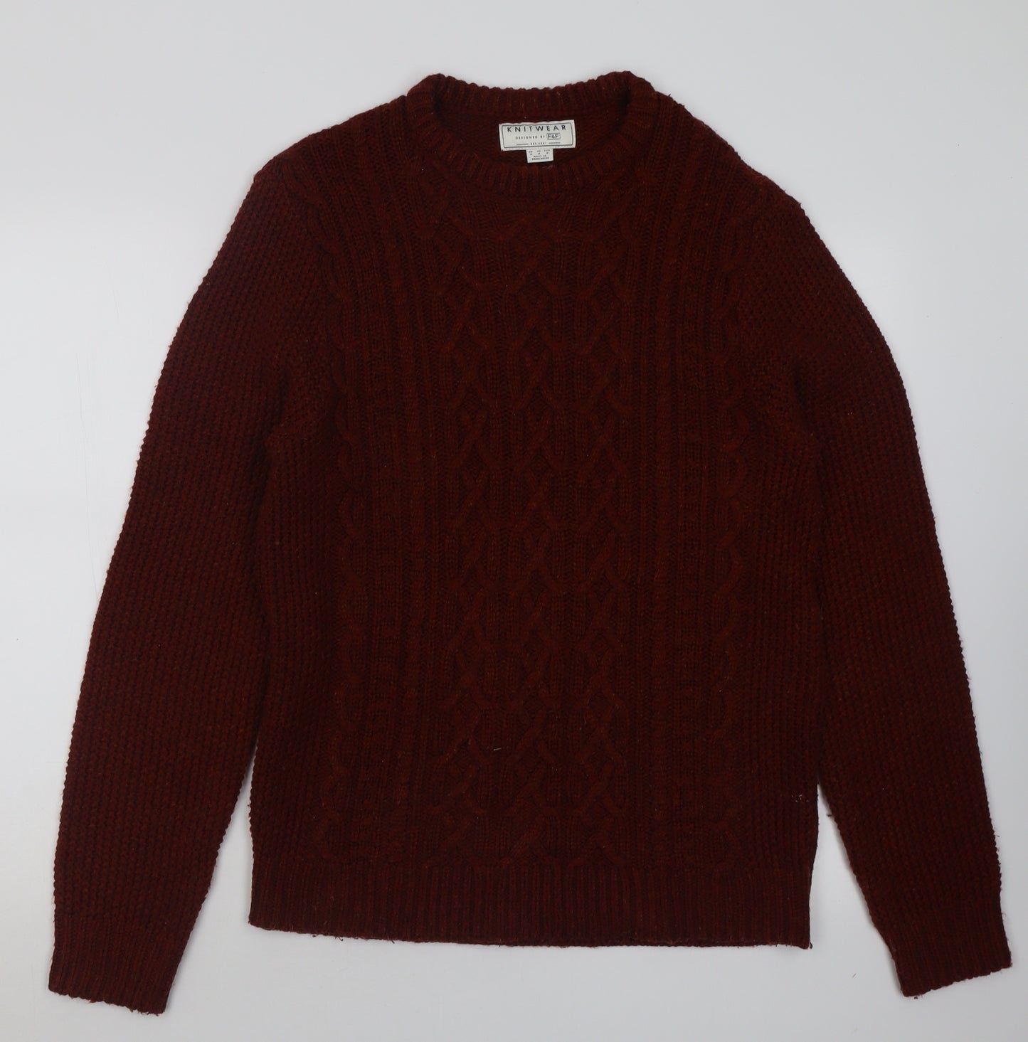F&F Mens Brown Crew Neck  Acrylic Pullover Jumper Size M