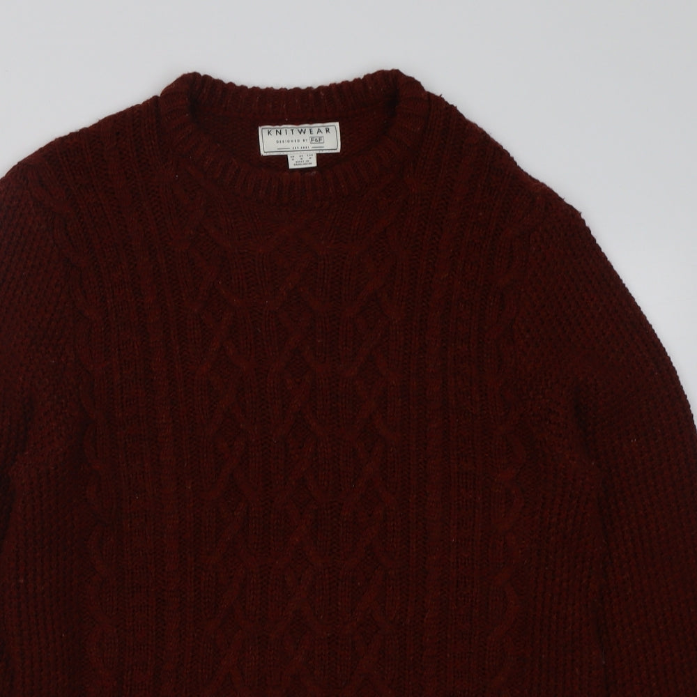F&F Mens Brown Crew Neck  Acrylic Pullover Jumper Size M