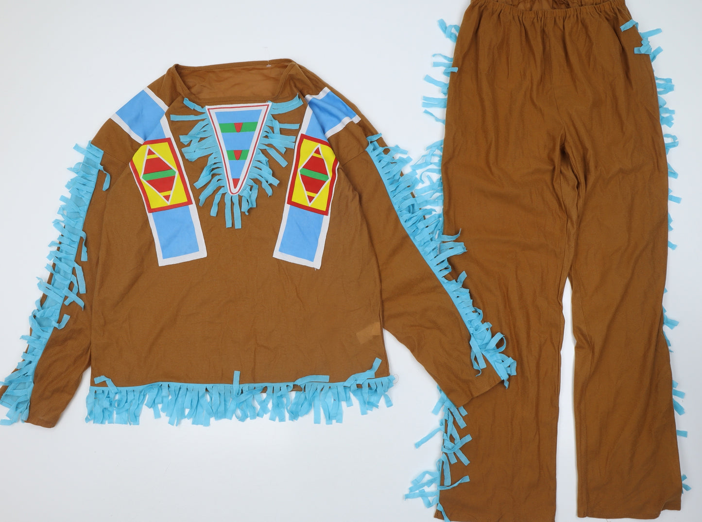 SMITHYS Mens Brown Geometric Polyester  Pyjama Set Size M  Pullover - Red Indian Fancy Dress