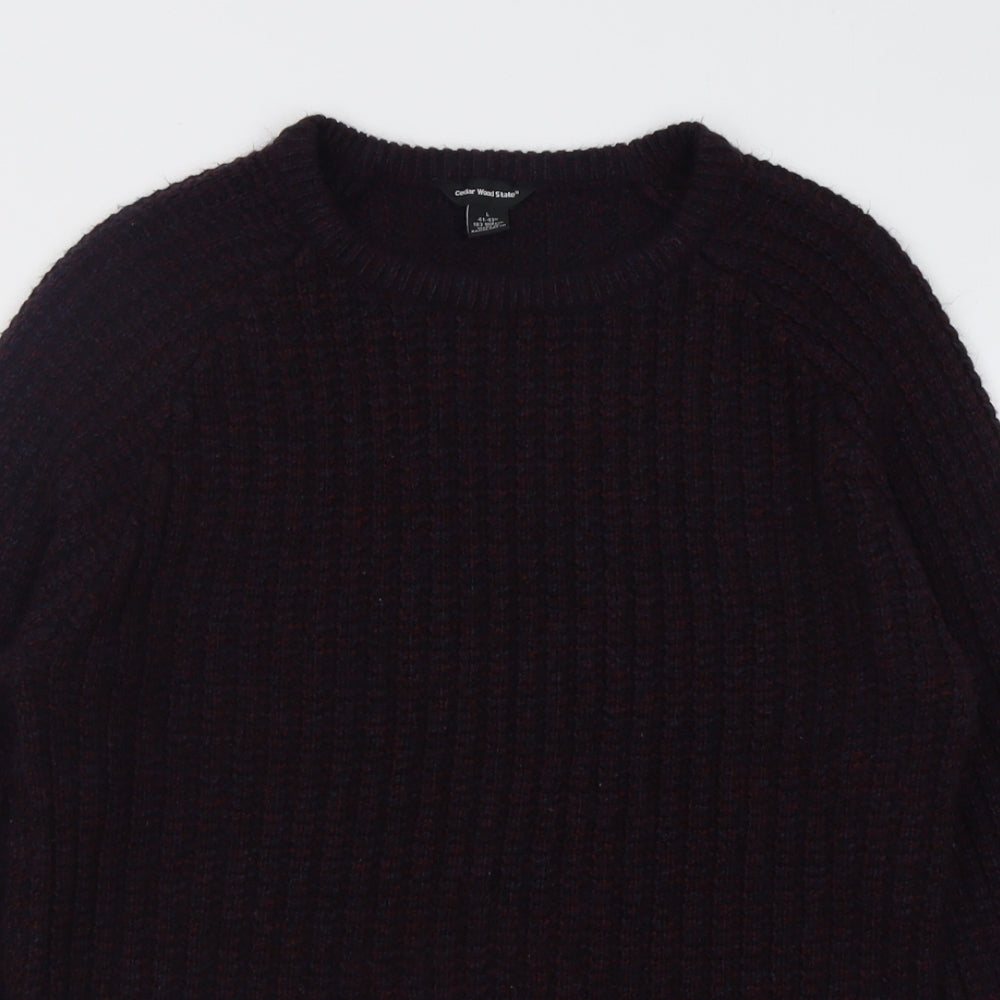 Cedar Wood State Mens Purple Crew Neck  Acrylic Pullover Jumper Size L