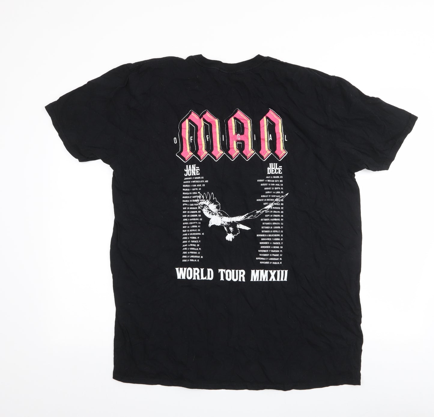 Boohoo Mens Black  Polyester  T-Shirt Size M Round Neck  - world tour