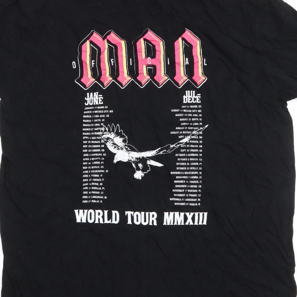Boohoo Mens Black  Polyester  T-Shirt Size M Round Neck  - world tour