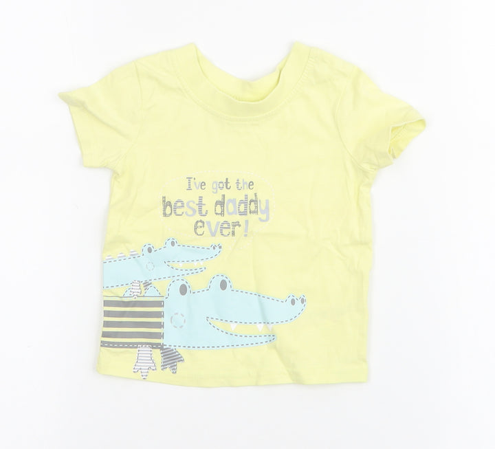 George Boys Yellow 100% Cotton Jersey T-Shirt Size 3-6 Months Round Neck Pullover - Crocodile