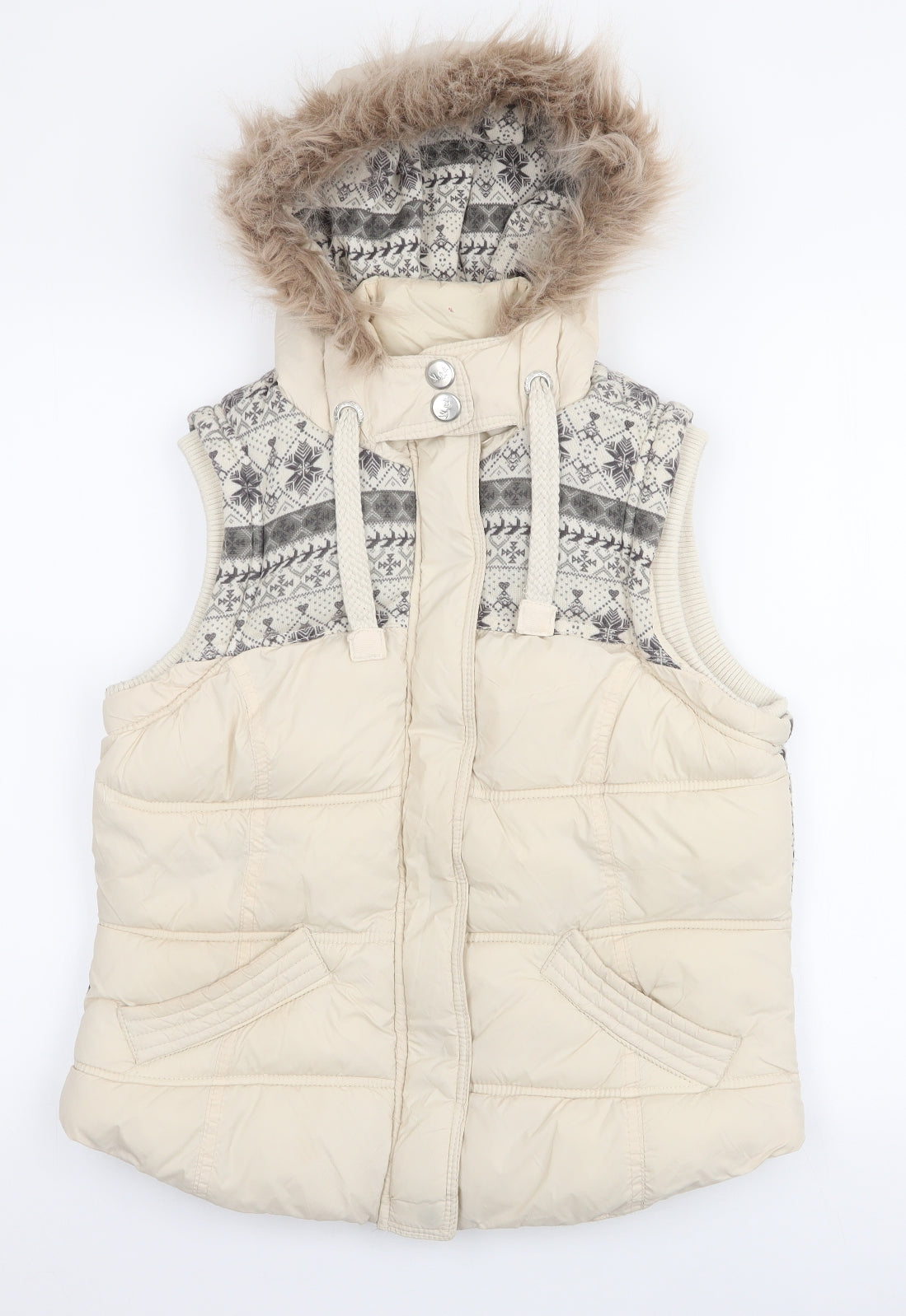 Hudson & Rose Womens Ivory Fair Isle  Gilet Coat Size 12  Zip