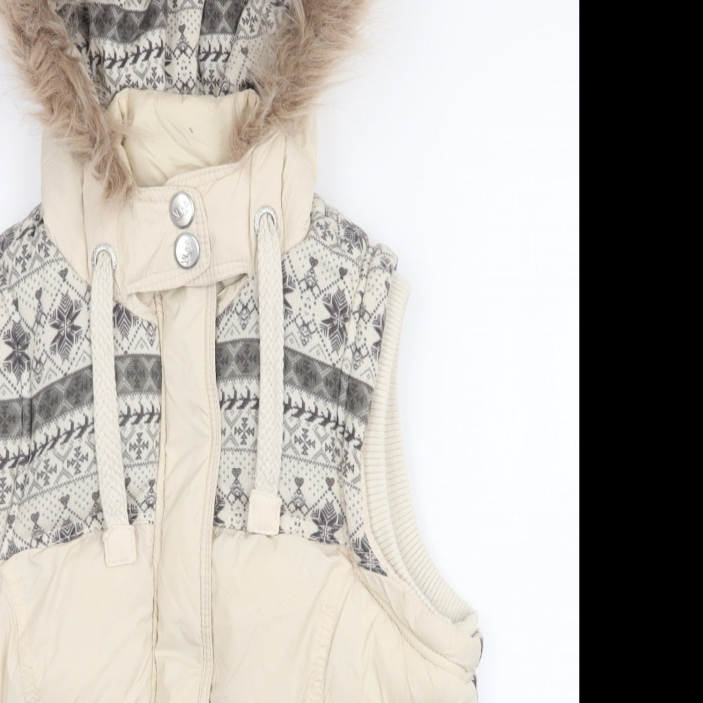 Hudson & Rose Womens Ivory Fair Isle  Gilet Coat Size 12  Zip