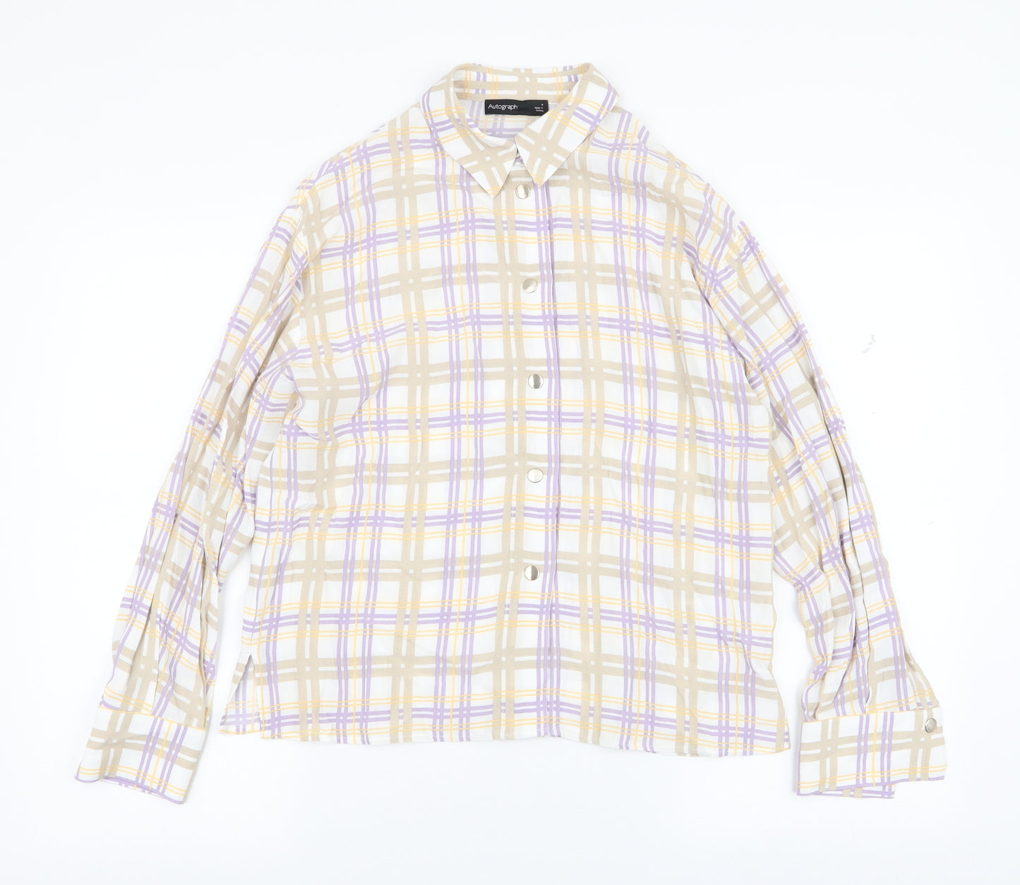 Autograph Womens Multicoloured Plaid Viscose Basic Blouse Size 8 Collared