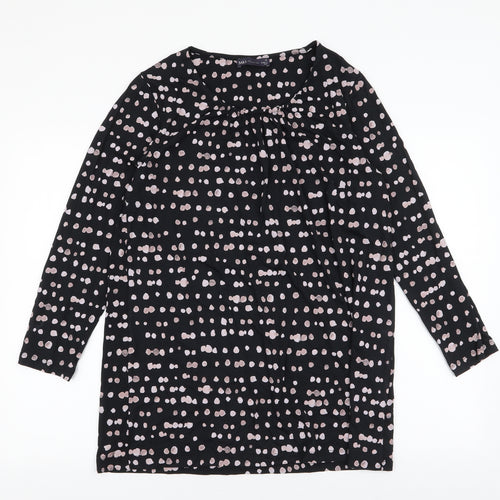 Marks and Spencer Womens Black Polka Dot Viscose Jersey T-Shirt Size 14 Round Neck