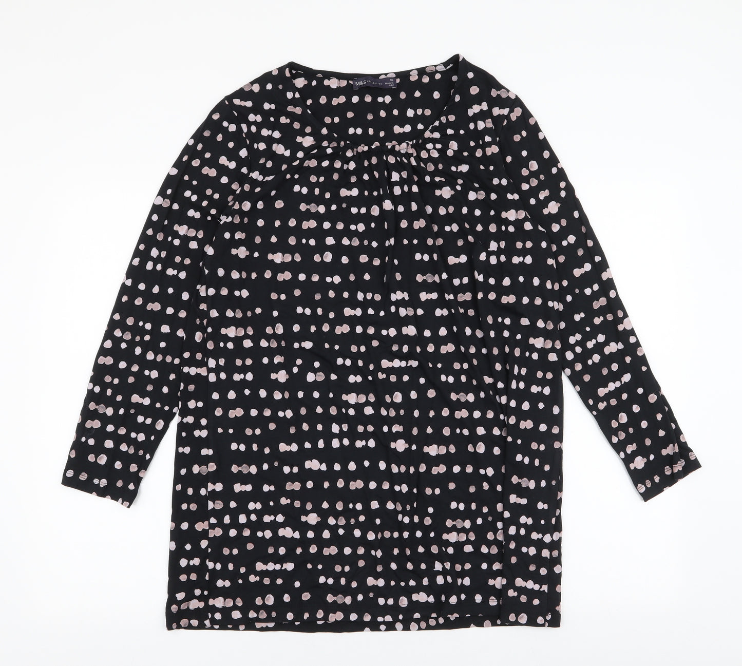 Marks and Spencer Womens Black Polka Dot Viscose Jersey T-Shirt Size 14 Round Neck