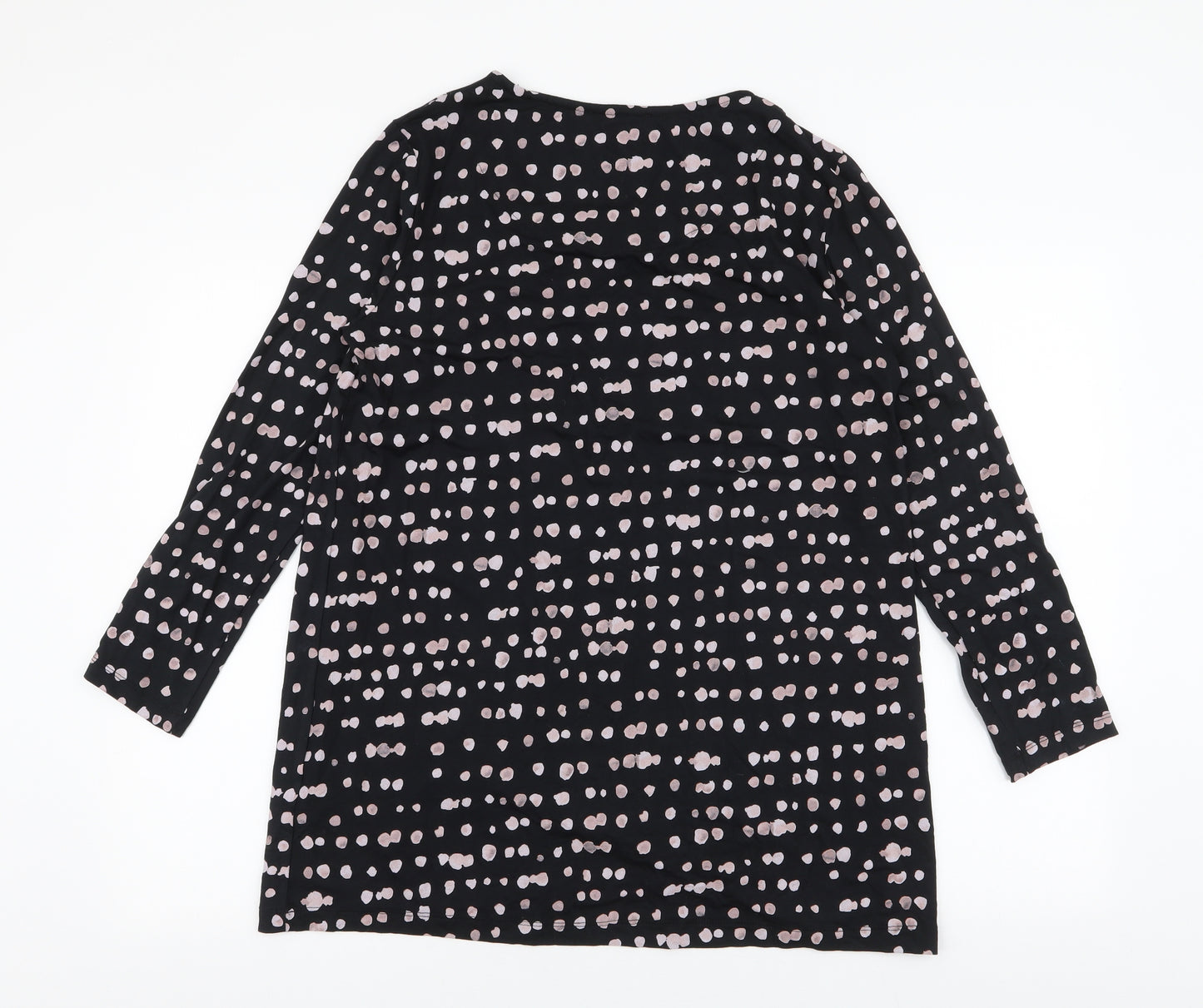Marks and Spencer Womens Black Polka Dot Viscose Jersey T-Shirt Size 14 Round Neck