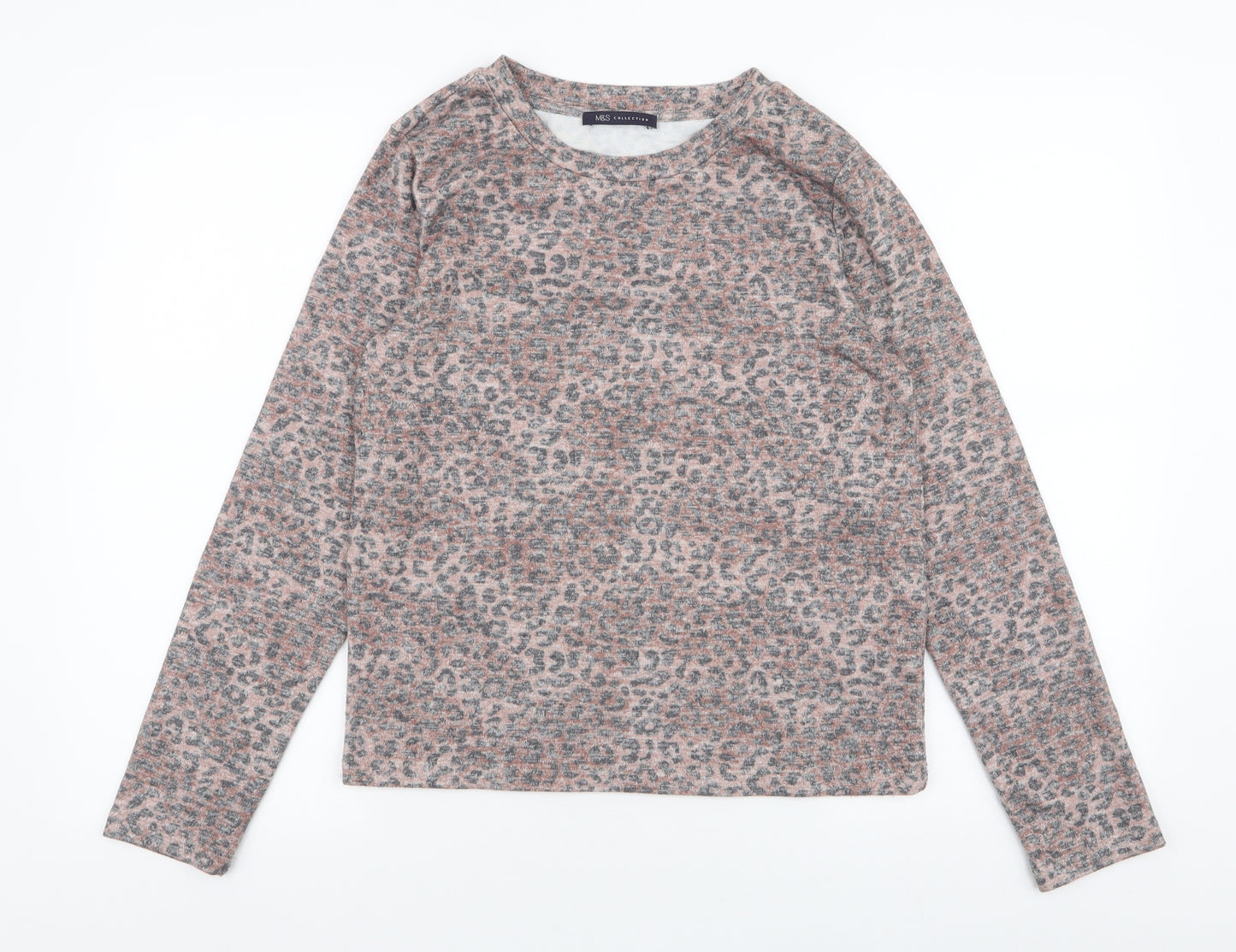 Marks and Spencer Womens Brown Round Neck Animal Print Viscose Pullover Jumper Size 10