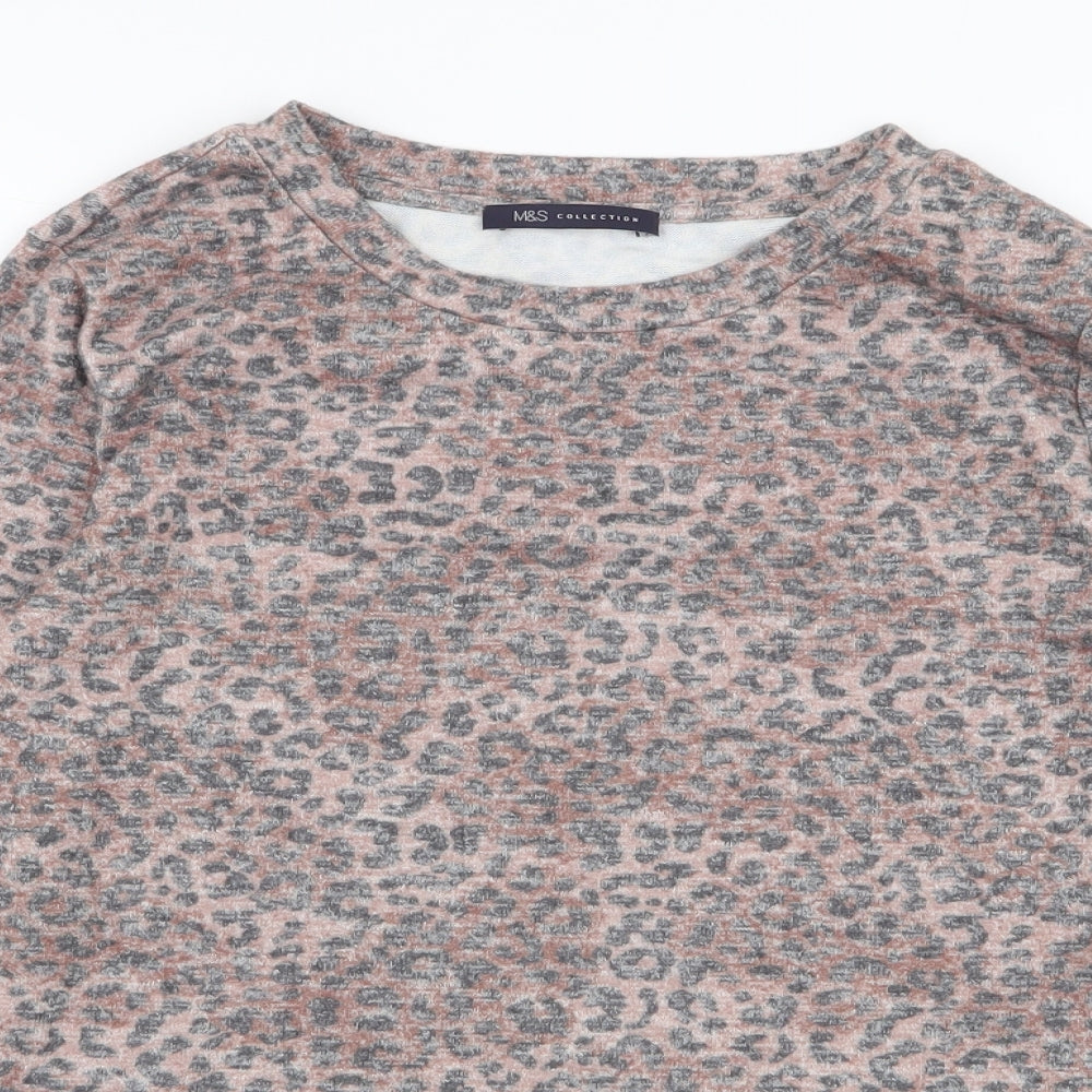 Marks and Spencer Womens Brown Round Neck Animal Print Viscose Pullover Jumper Size 10