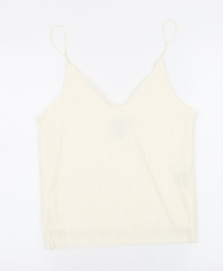 New Look Womens Ivory Striped Polyester Camisole Tank Size 10 V-Neck