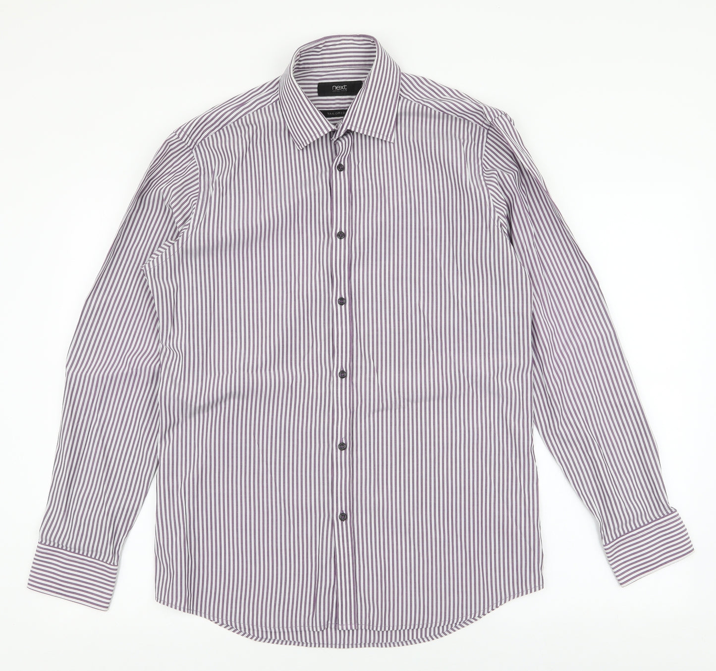 NEXT Mens Purple Striped Polyester  Dress Shirt Size 15.5 Collared Button