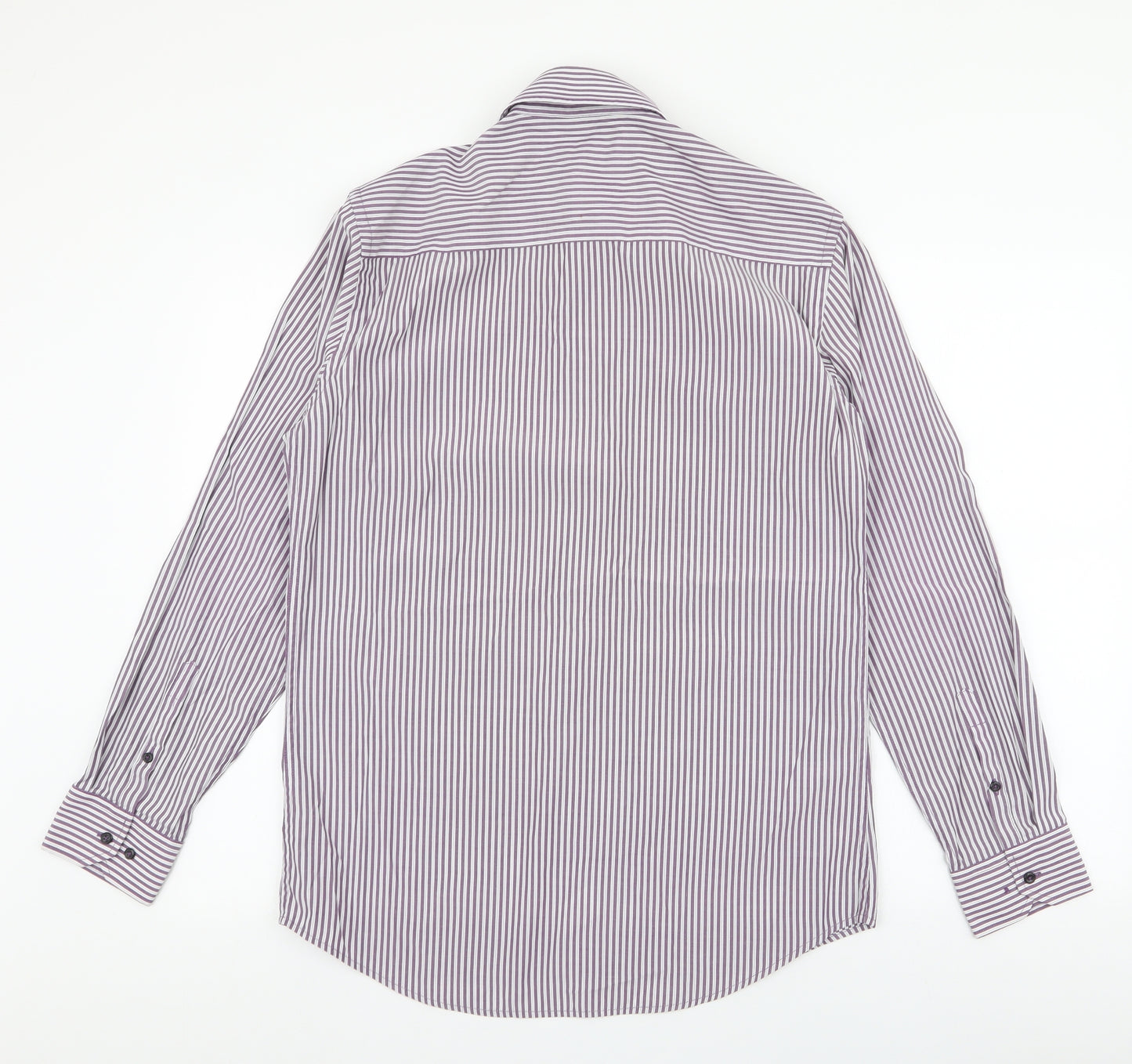 NEXT Mens Purple Striped Polyester  Dress Shirt Size 15.5 Collared Button