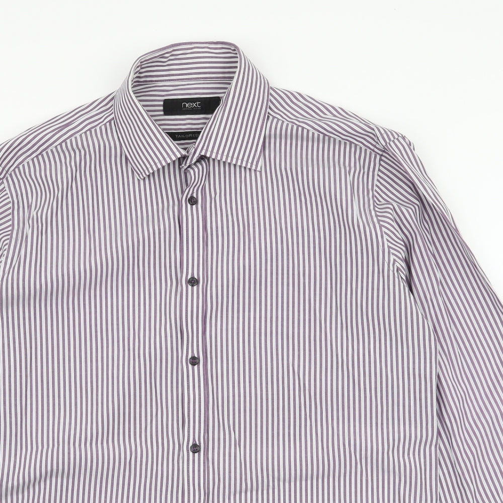 NEXT Mens Purple Striped Polyester  Dress Shirt Size 15.5 Collared Button