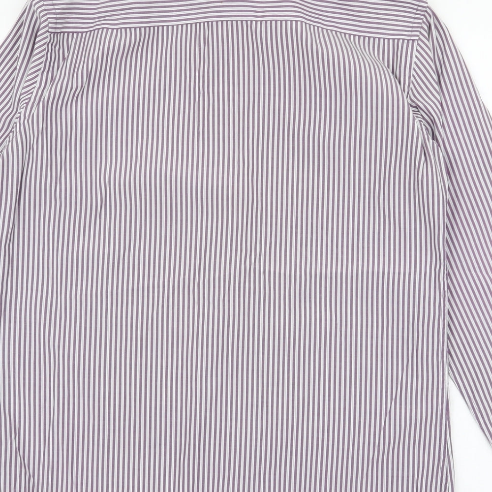 NEXT Mens Purple Striped Polyester  Dress Shirt Size 15.5 Collared Button