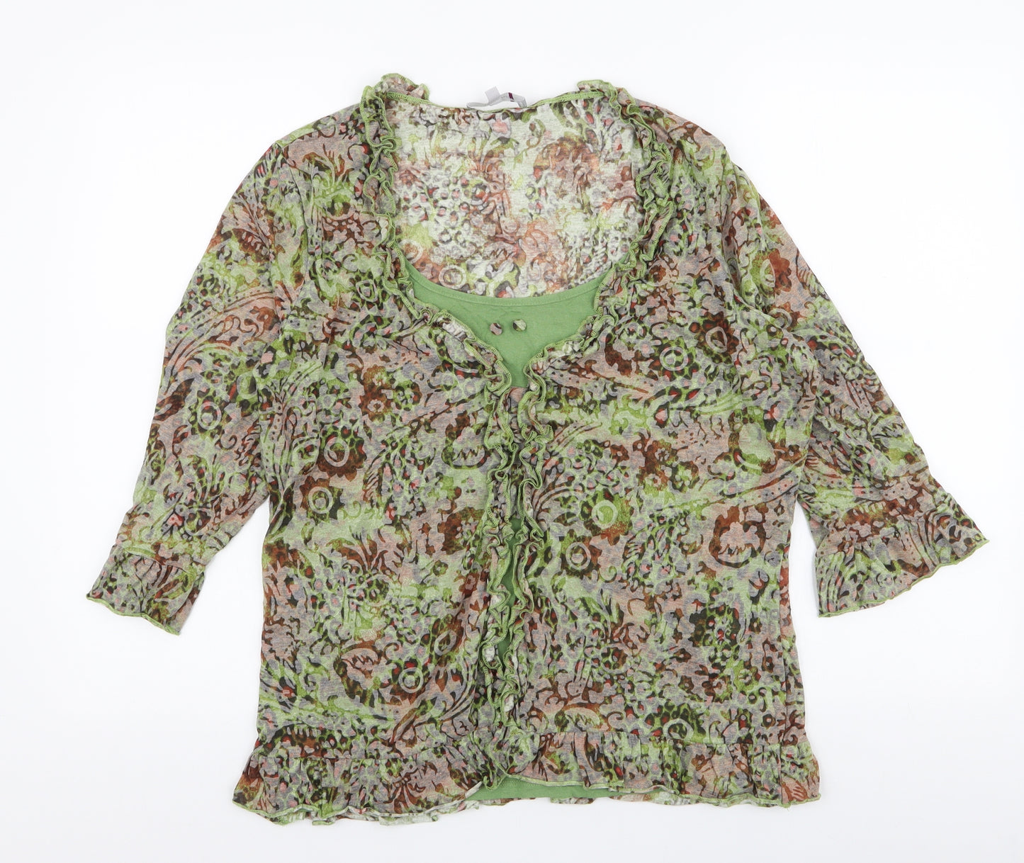Per Una Womens Green Floral Polyester Jersey Blouse Size 20 Round Neck