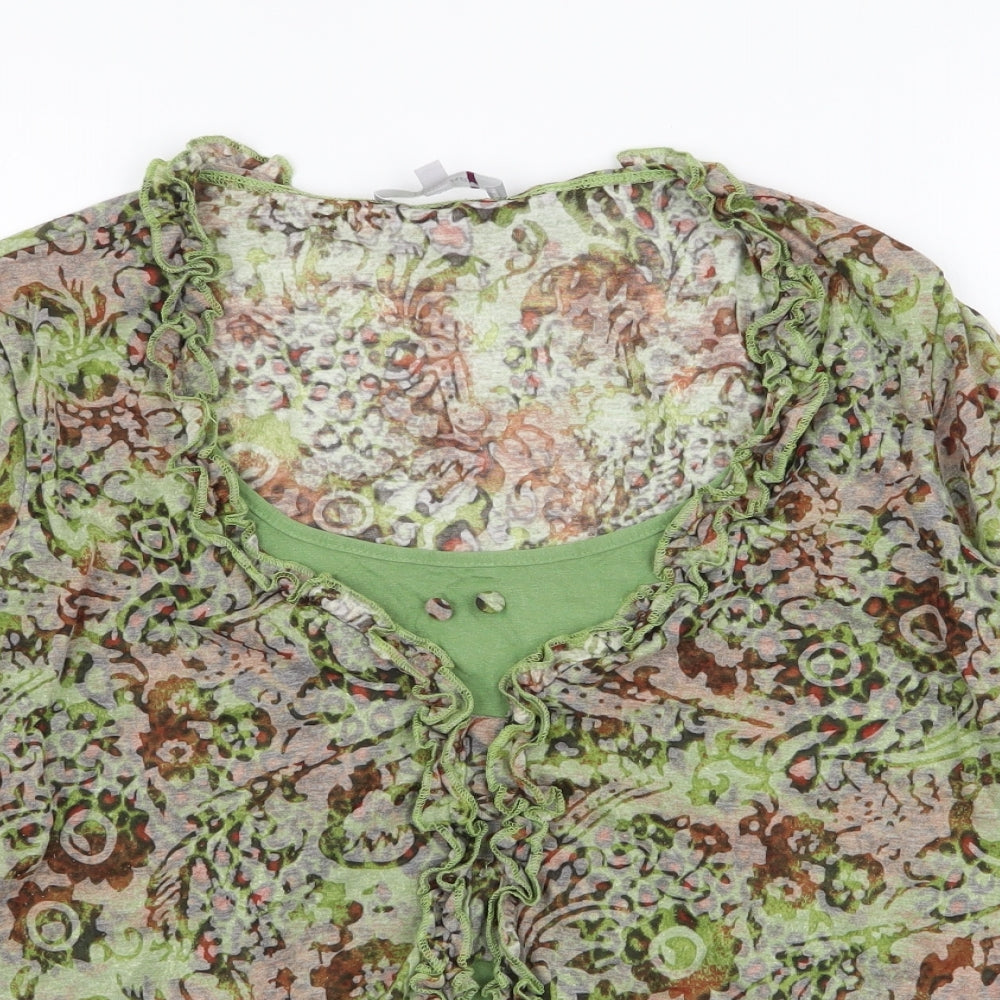 Per Una Womens Green Floral Polyester Jersey Blouse Size 20 Round Neck