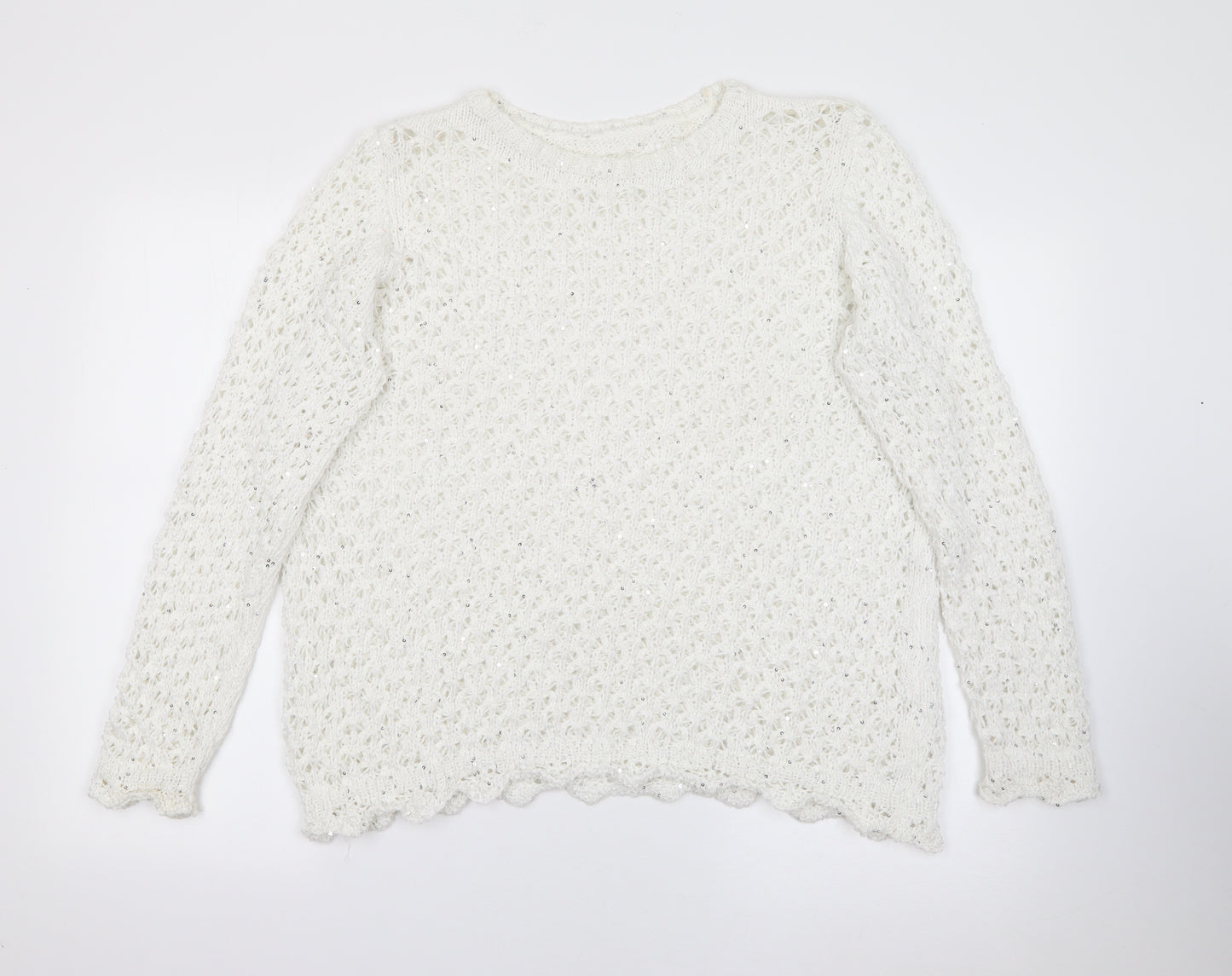 George Womens White Crew Neck  Acrylic Pullover Jumper Size 18